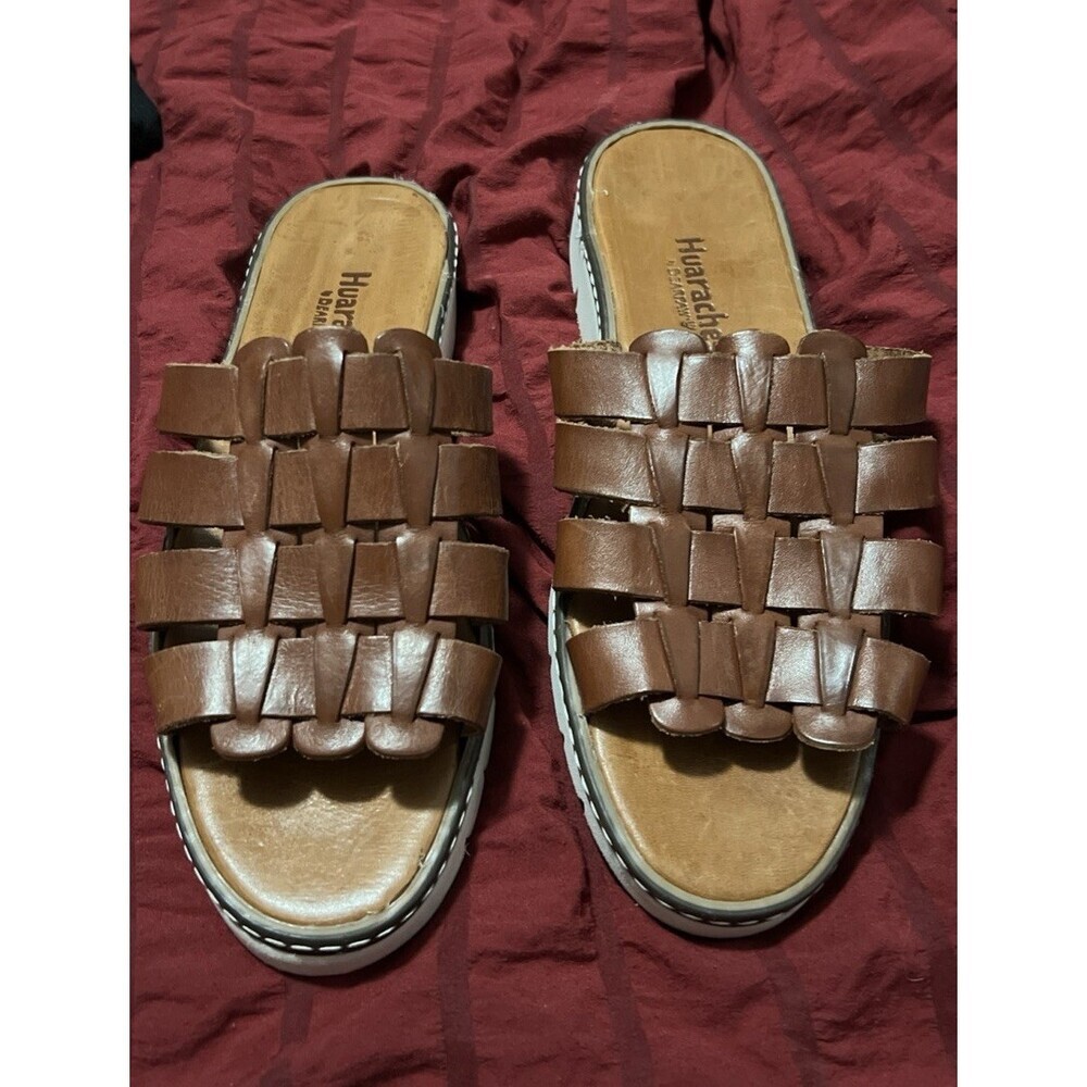 HUARACHES by Bearpaw Brown Woven Leather Slides Sandals 9 Boho Beach Coastal